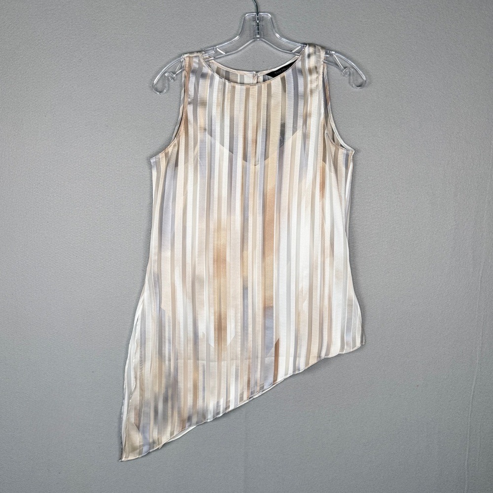 White House Black Market Asymmetric Satin Sleeveless Top Watercolor Stripes XS